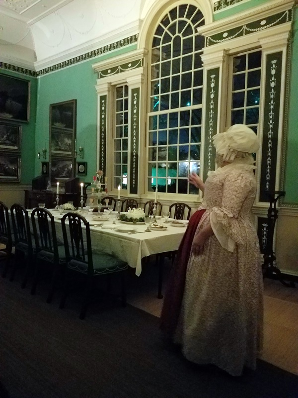 Martha Washington character guide in dining room at Mount Vernon